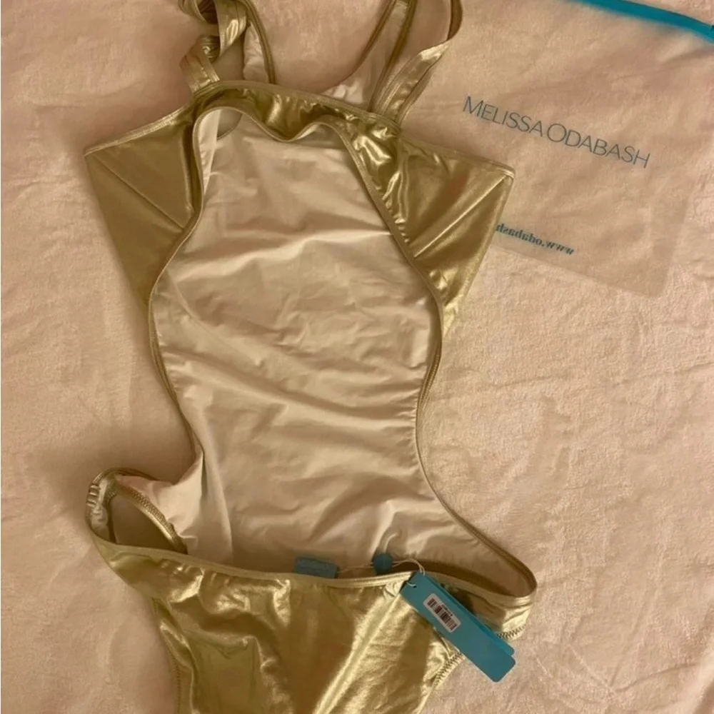 MELISSA ODABASH Ibiza Cut Out One Piece Swimsuit Metallic Effect Gold US M NWT - Picture 12 of 15
